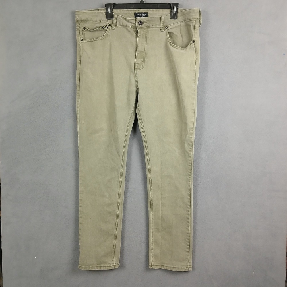 Hype Skinny Stretch Jeans Mens 40x32 Green Denim Cotton Mid‎ Rise Everyday Wear